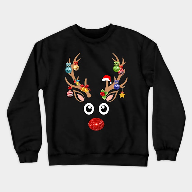 Christmas Rudolph Red Nose Reindeer Face Matching Xmas Crewneck Sweatshirt by Jayden Forster